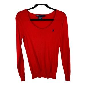 Ralph Lauren Sport Sweater 100% Merino Wool Scoop Neck Orange sz M